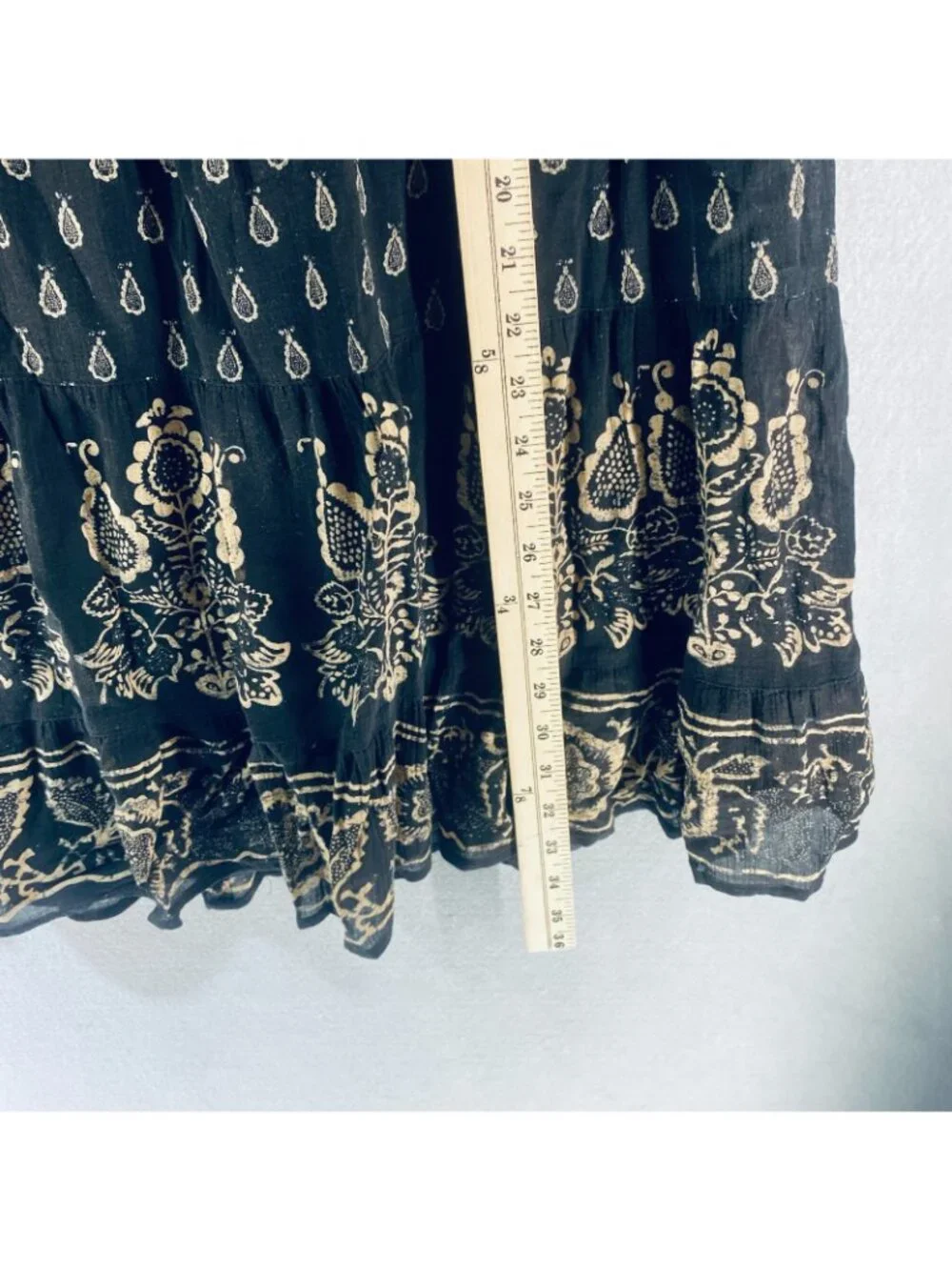 Lauren Ralph Lauren Maxi Skirt Womens S Black Tan Cotton Paisley Peasant Boho